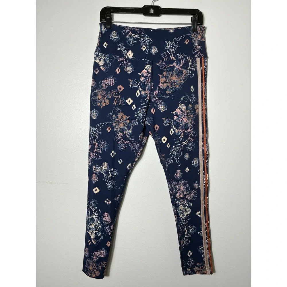 Free People Movement Leggings Sz Large Navy Blue Pull On Athletic Everyday